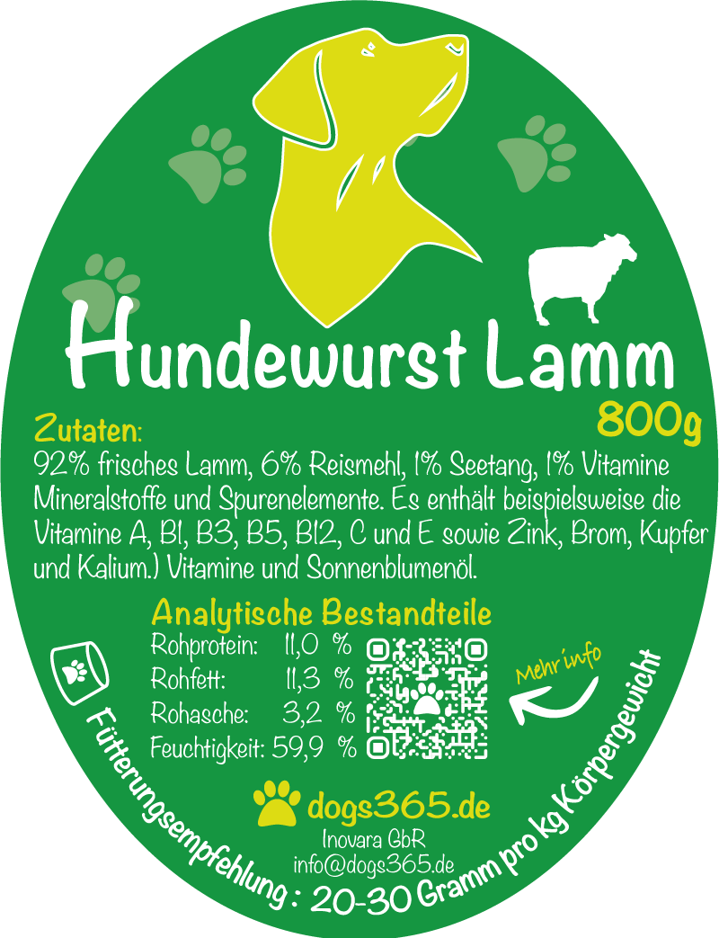 Hondenworst lam 800 gram