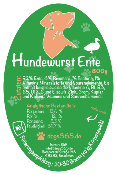 Hundewurst Ente 800 Gramm