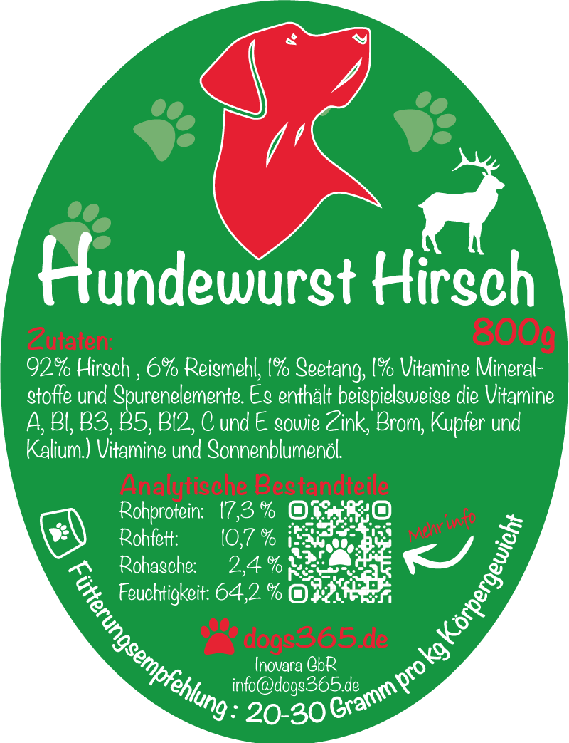 Hondenworst hert 800 gram