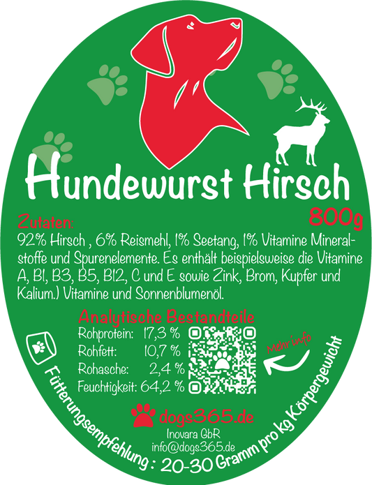Hondenworst hert 800 gram