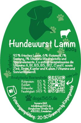 Hondenworst lam 800 gram