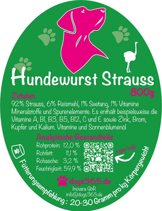 Hondenworst struisvogel 800 gram